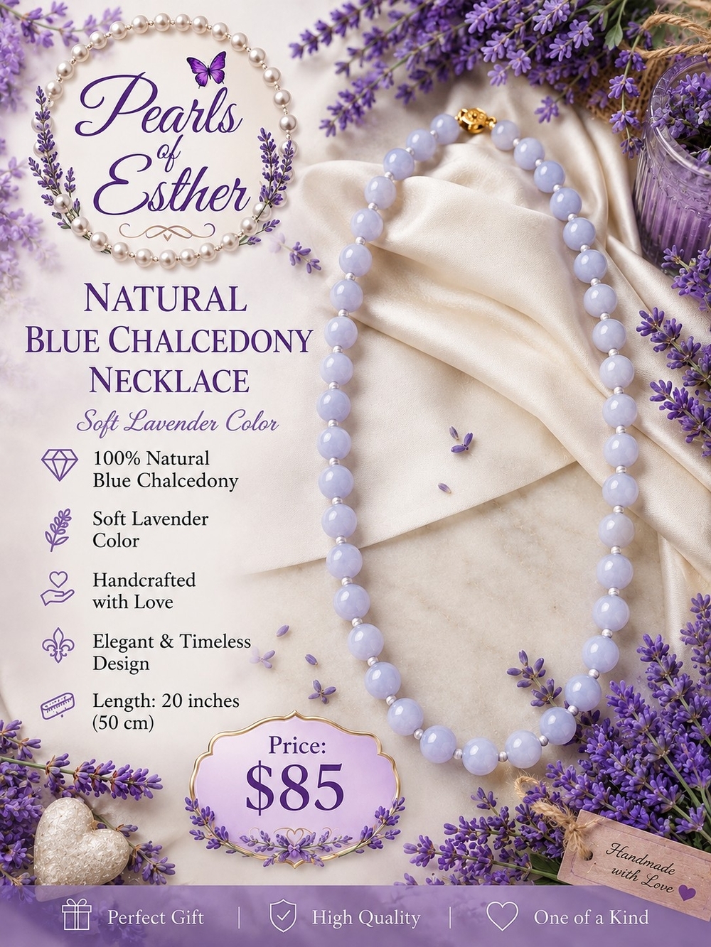 Soft Lavender Blue Chalcedony Necklace